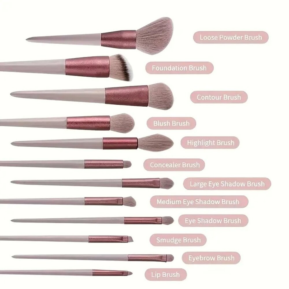 13pc Travel Makeup Brush Set - Minimalist Design with Portable Storage Bag - Picture 5 of 9